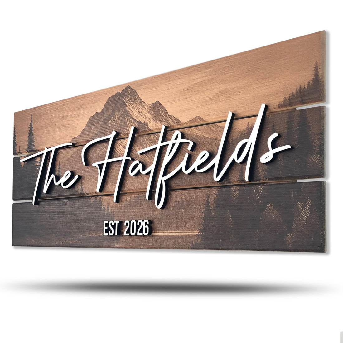 Personalized mountain family name wood sign, a 44th wedding anniversary gift idea