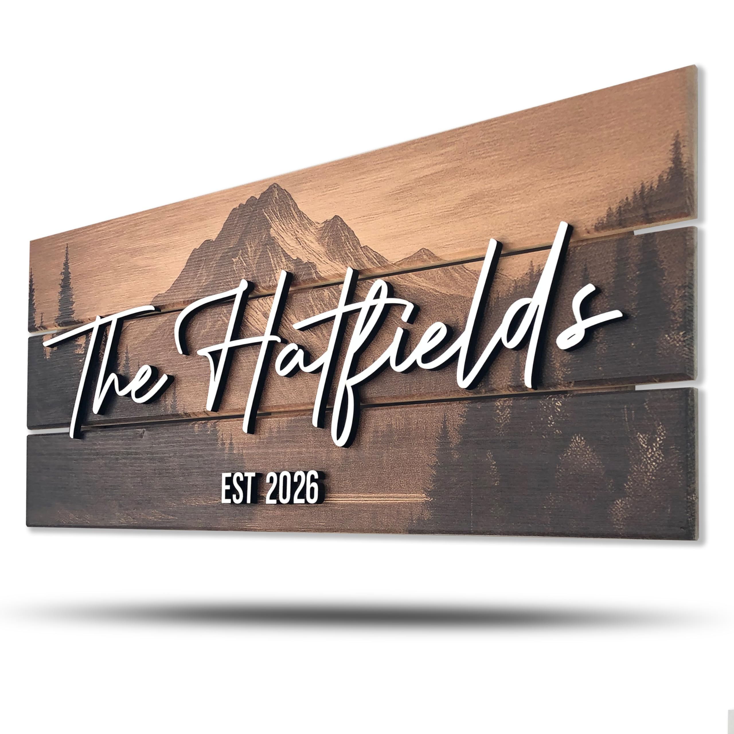 Personalized mountain family name wood sign, a 44th wedding anniversary gift idea