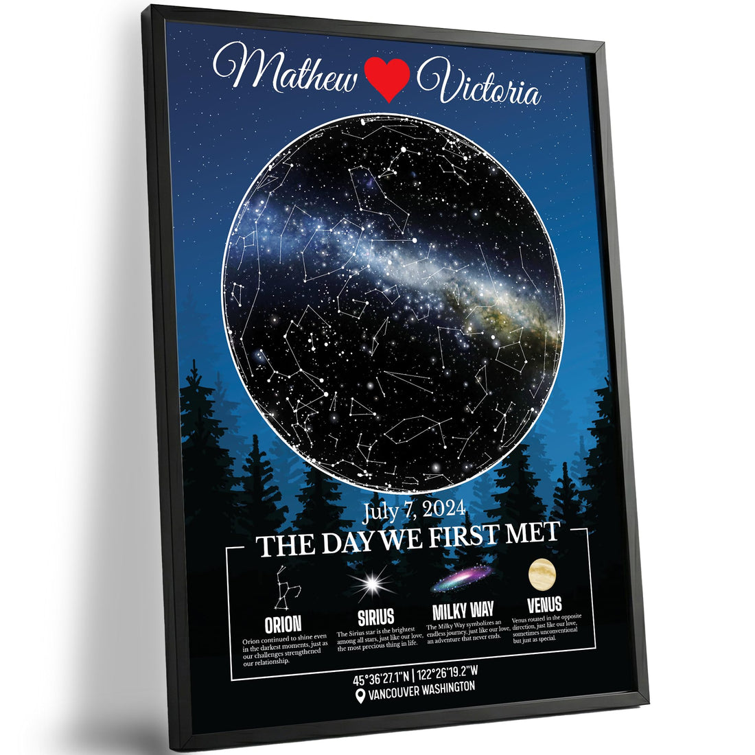 Personalized anniversary star map glass art, a 48th wedding anniversary gift