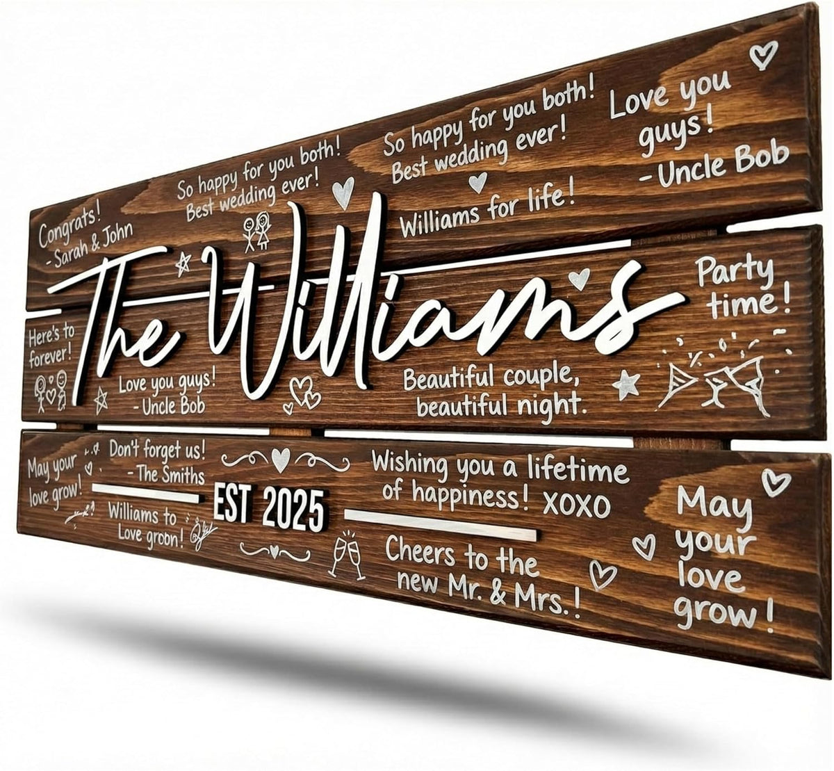 Personalized 3-Plank Wedding Guest Book Sign, customized with your text and made to order