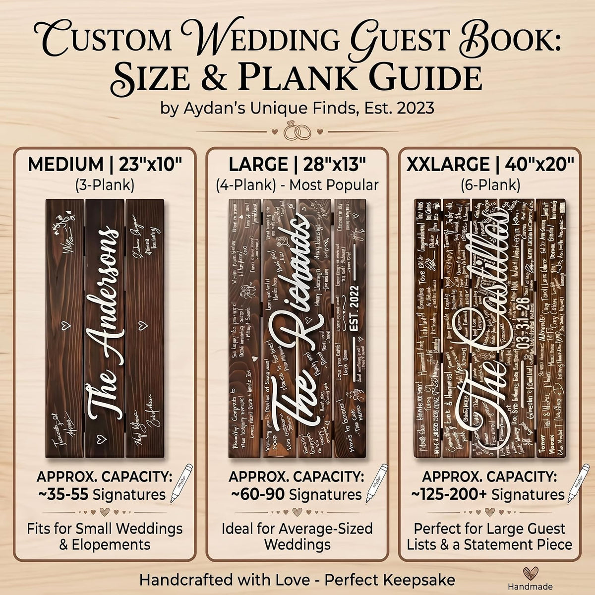 3-Plank Wedding Guest Book Sign, personalized design, view 6