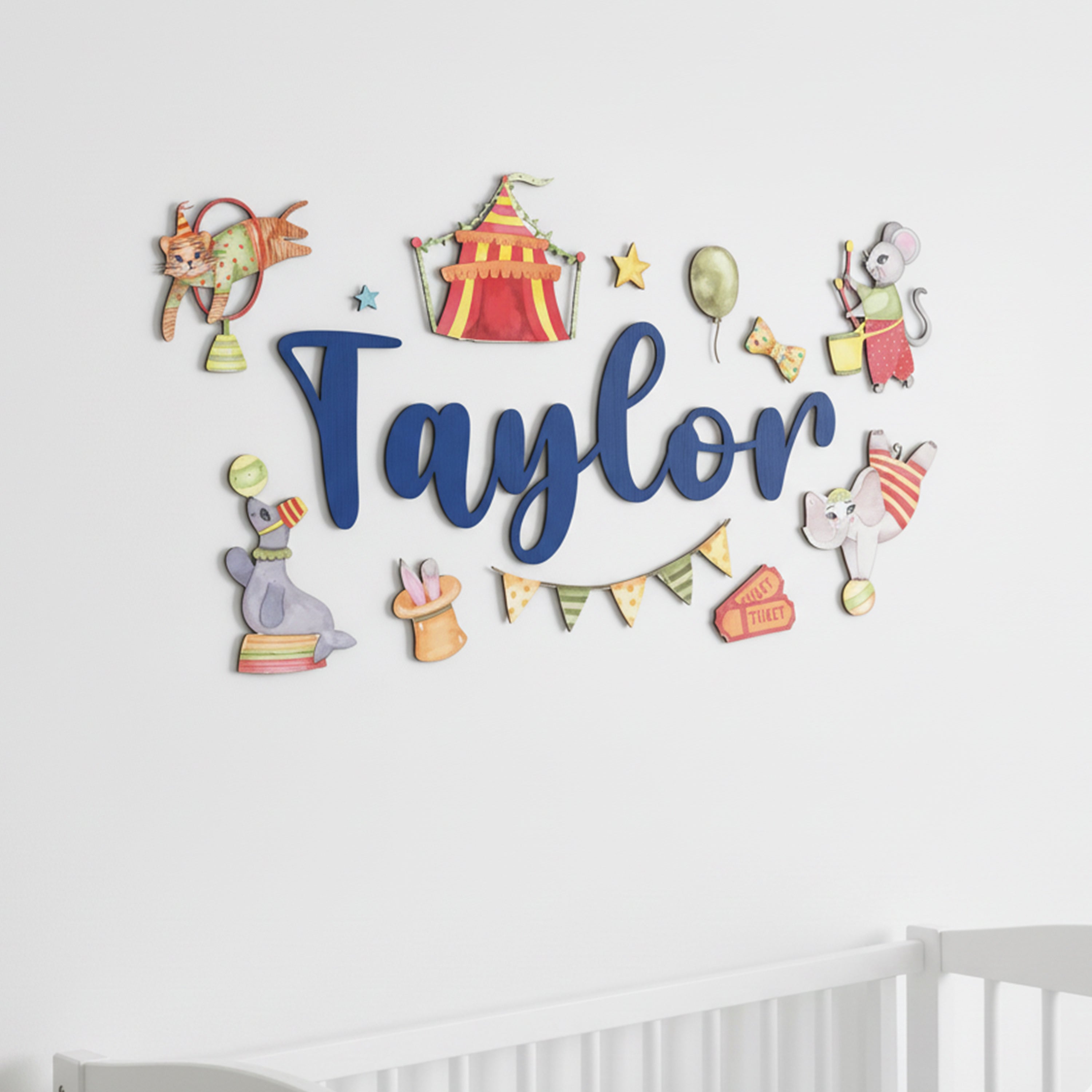 Nursery Name Sign - Custom 3D Wood Circus, Baby Shower