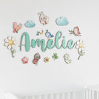 Nursery Name Sign - Custom 3D Wood Forest Friends, Baby Shower