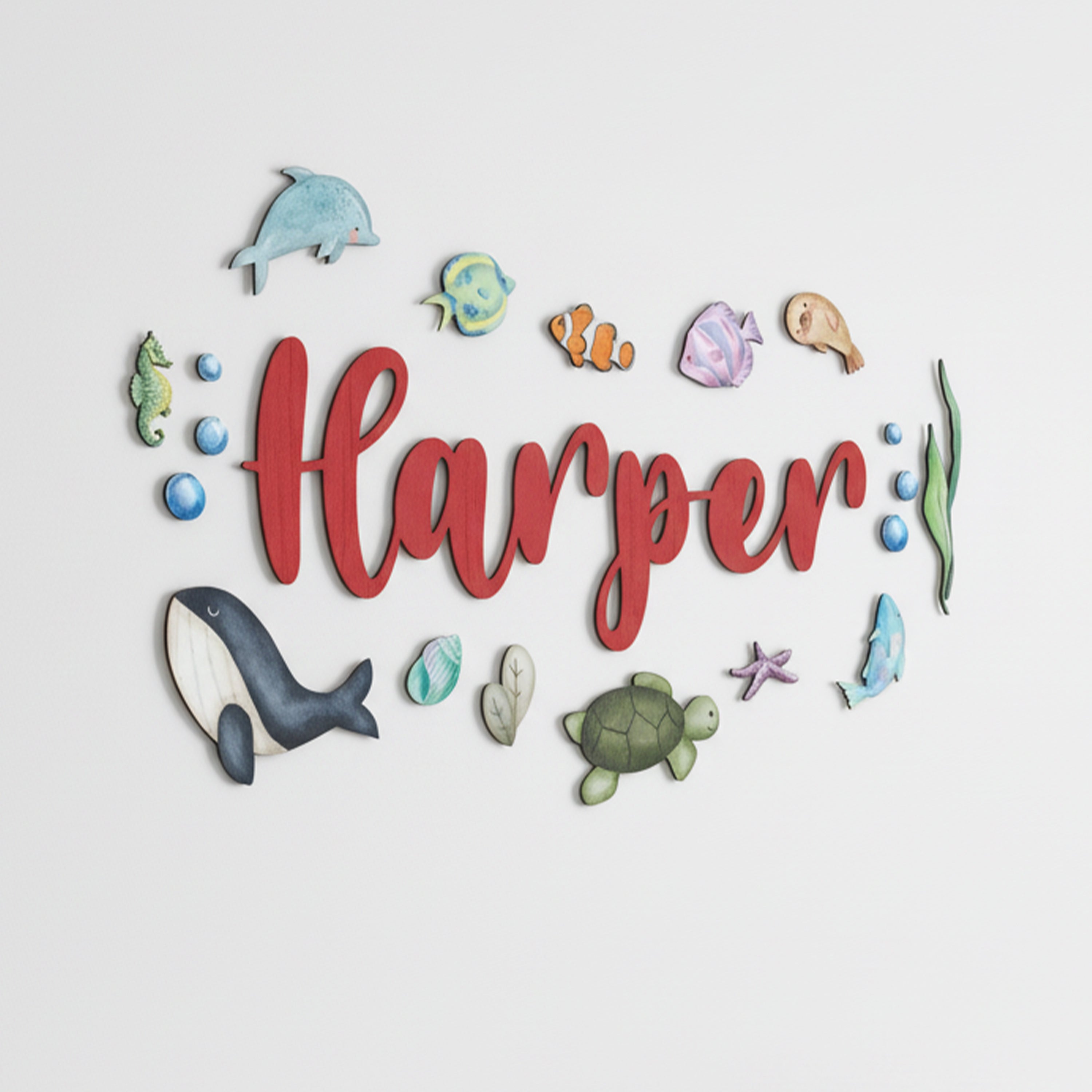 Nursery Name Sign - Custom 3D Wood Under the Sea, Baby Shower