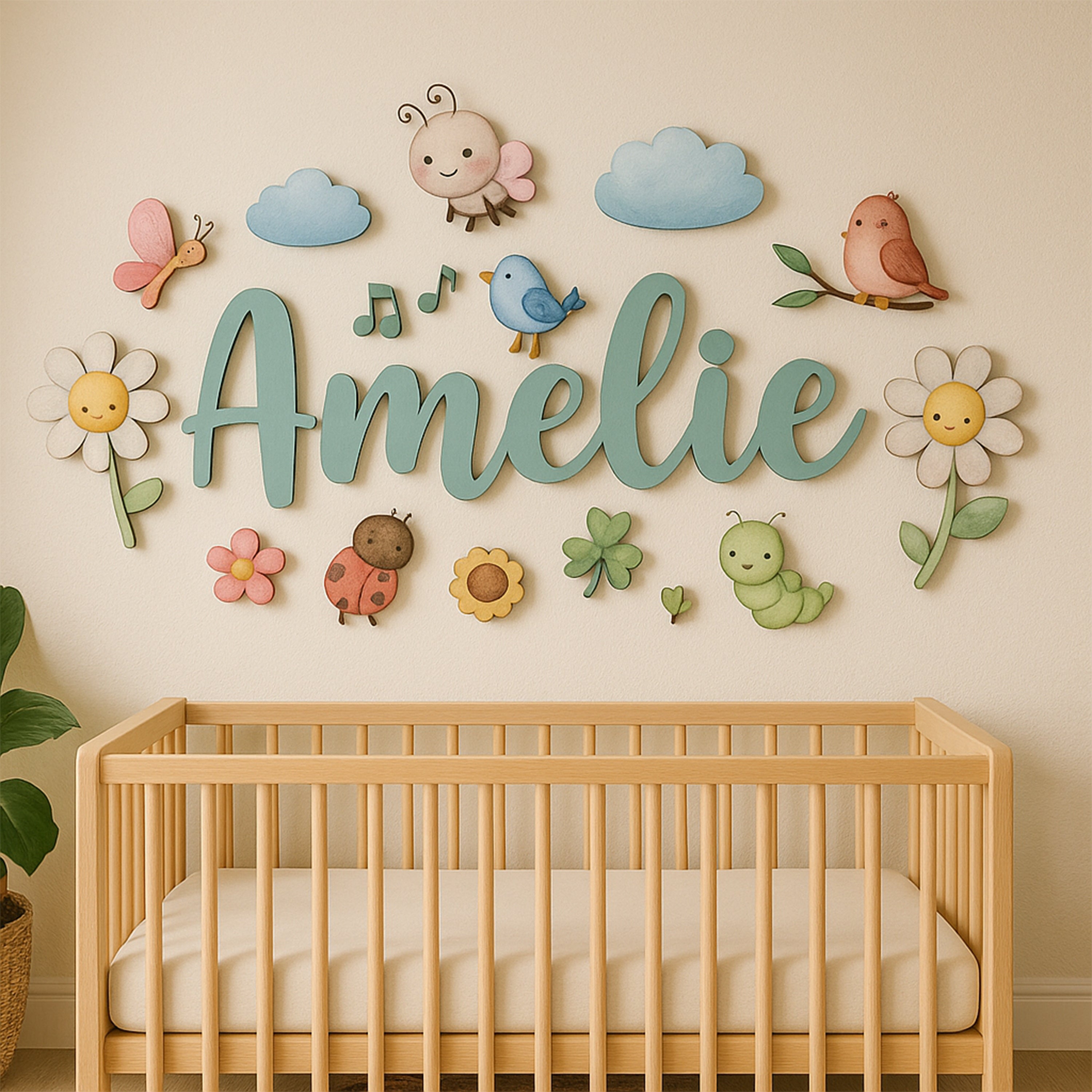 Nursery Name Sign - Custom 3D Wood Forest Friends, Baby Shower