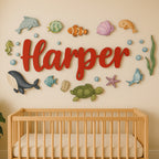 Nursery Name Sign - Custom 3D Wood Under the Sea, Baby Shower