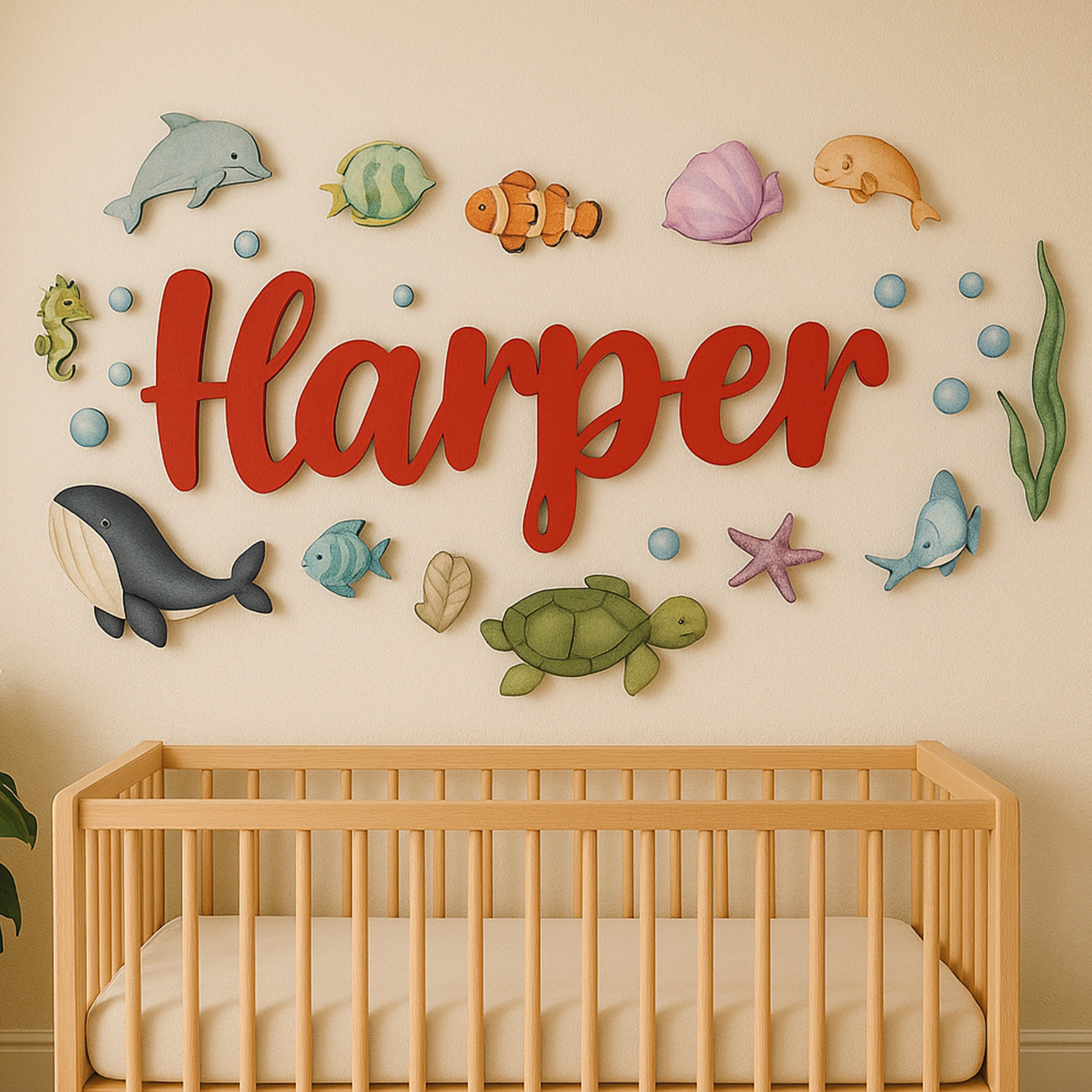 Nursery Name Sign - Custom 3D Wood Under the Sea, Baby Shower