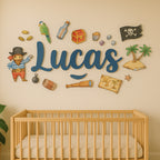 Nursery Name Sign - Custom 3D Wood Pirate Island, Baby Shower