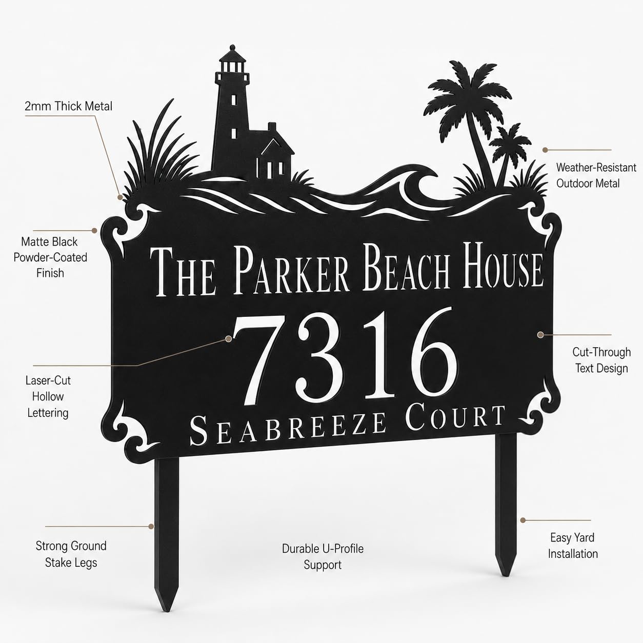 Beach House Metal Address Sign
