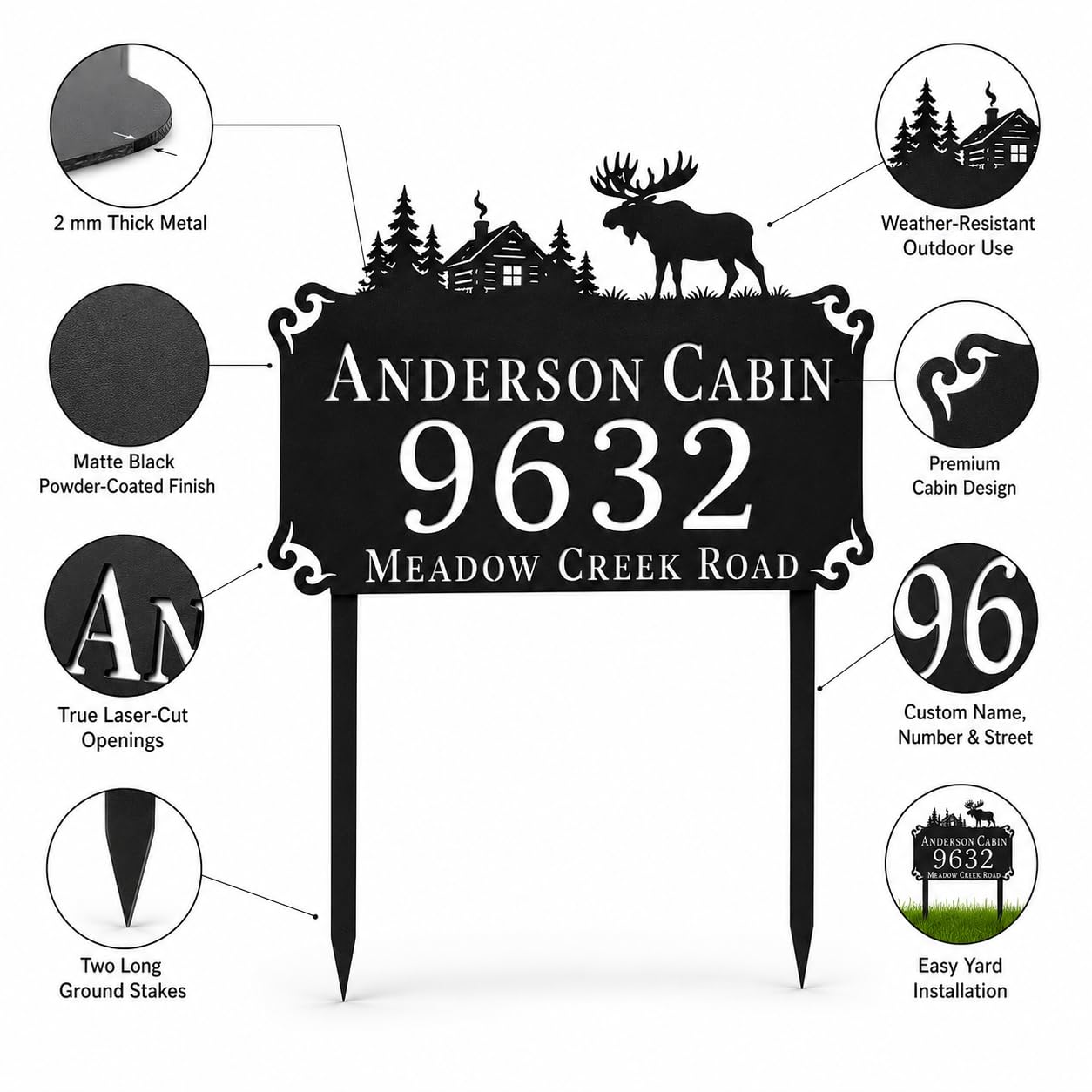 Moose Cabin Metal Address Sign