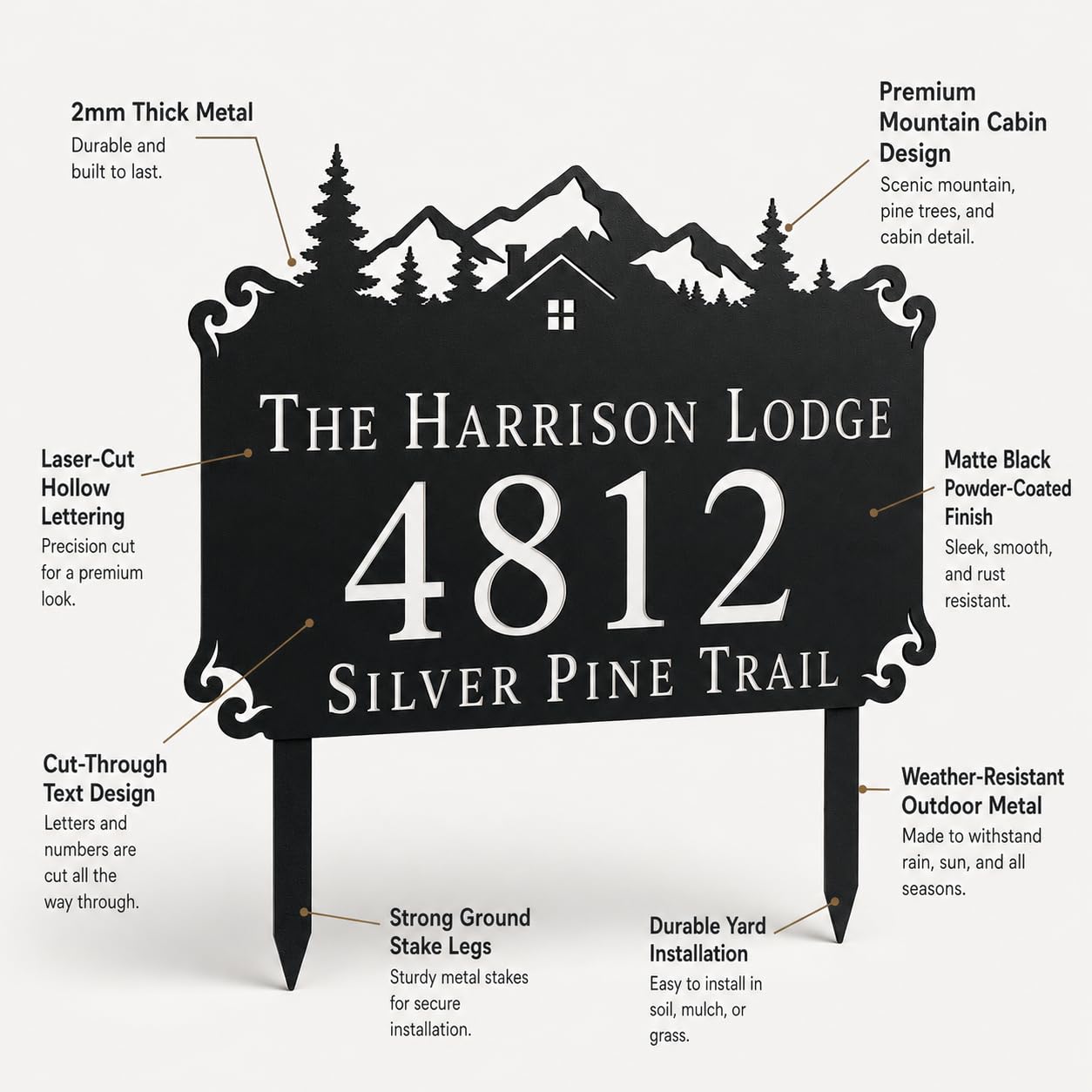 Mountain Cabin Metal Address Sign