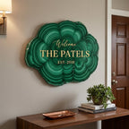 Custom Family Name Sign with Faux Emerald on Acrylic Glass