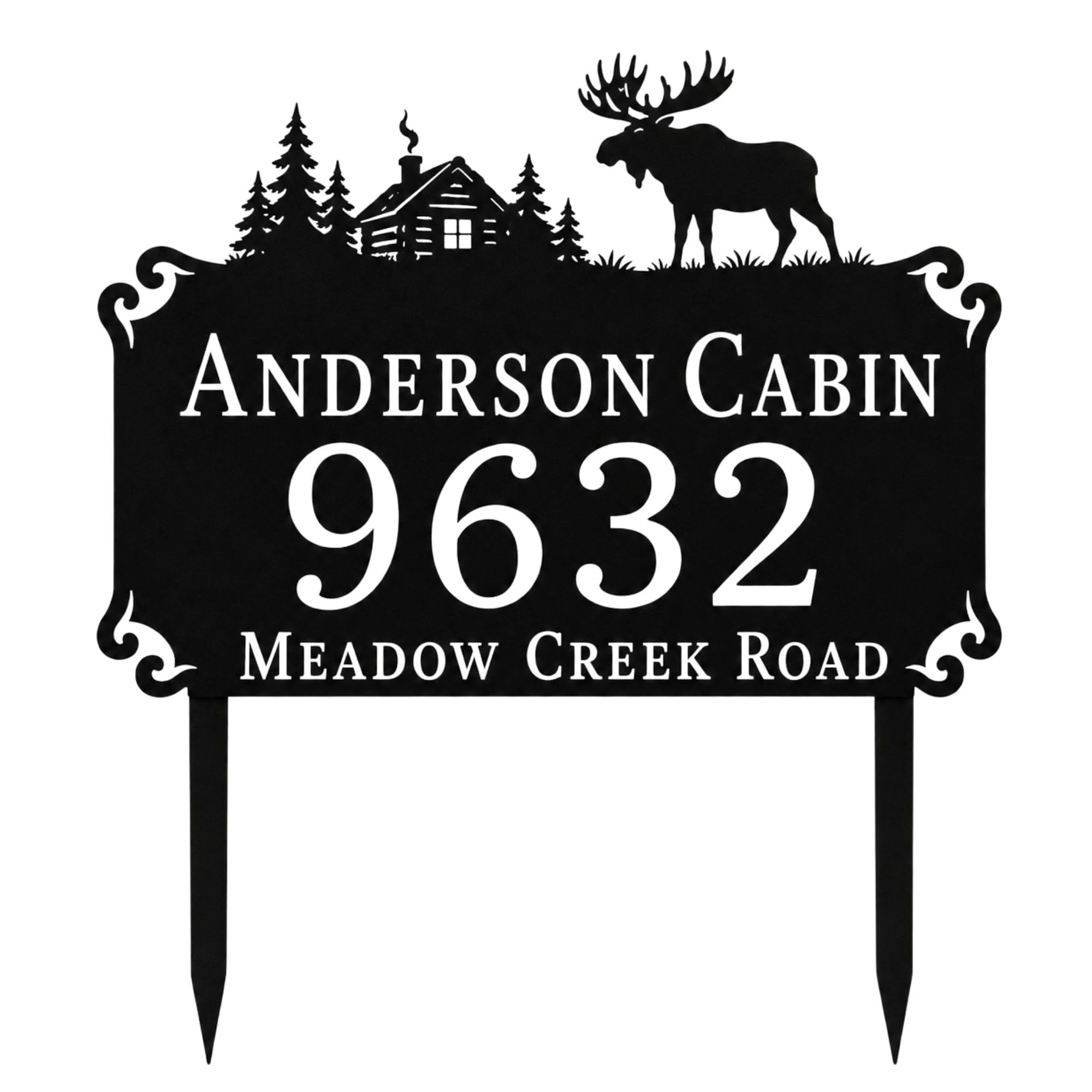 Moose Cabin Metal Address Sign