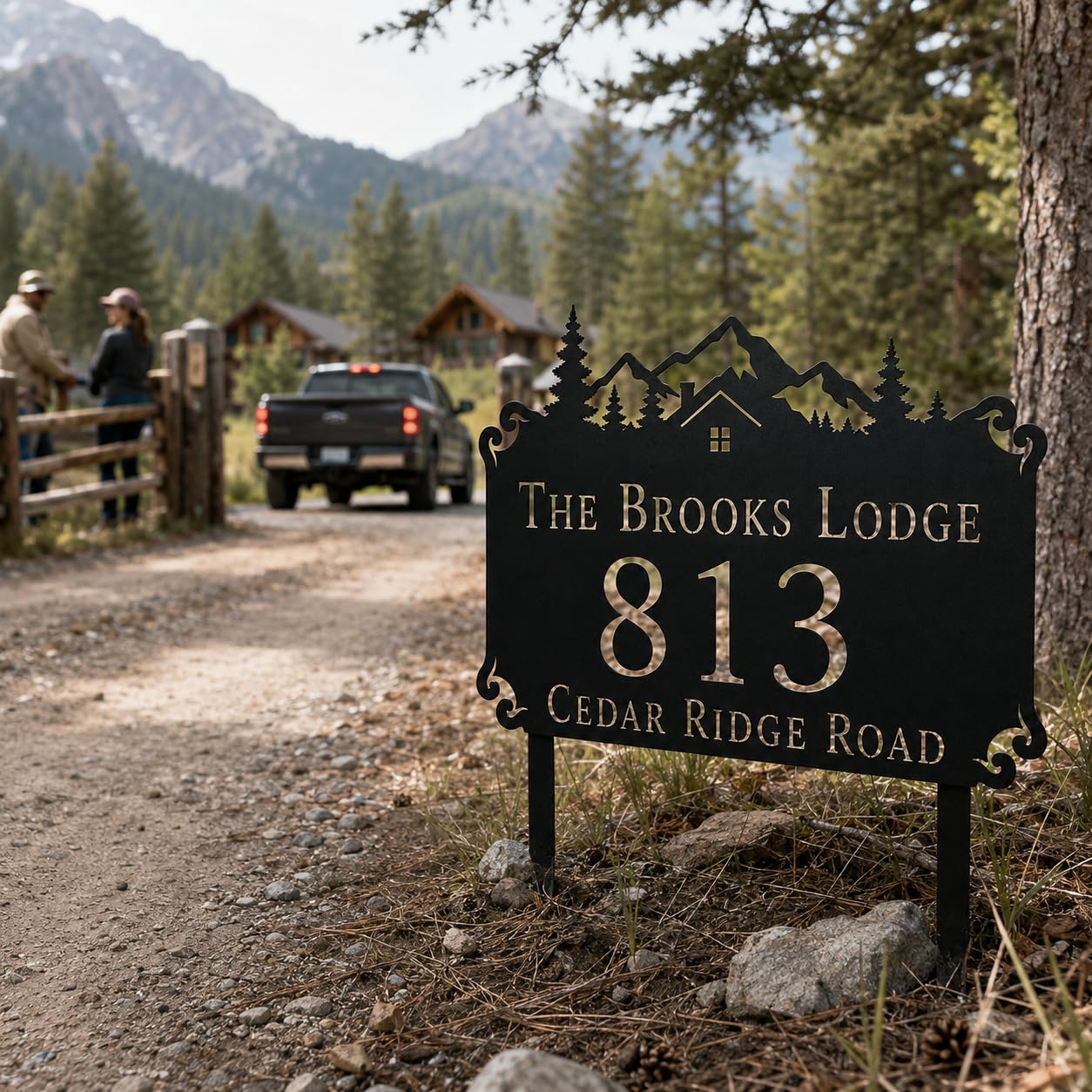 Mountain Cabin Metal Address Sign