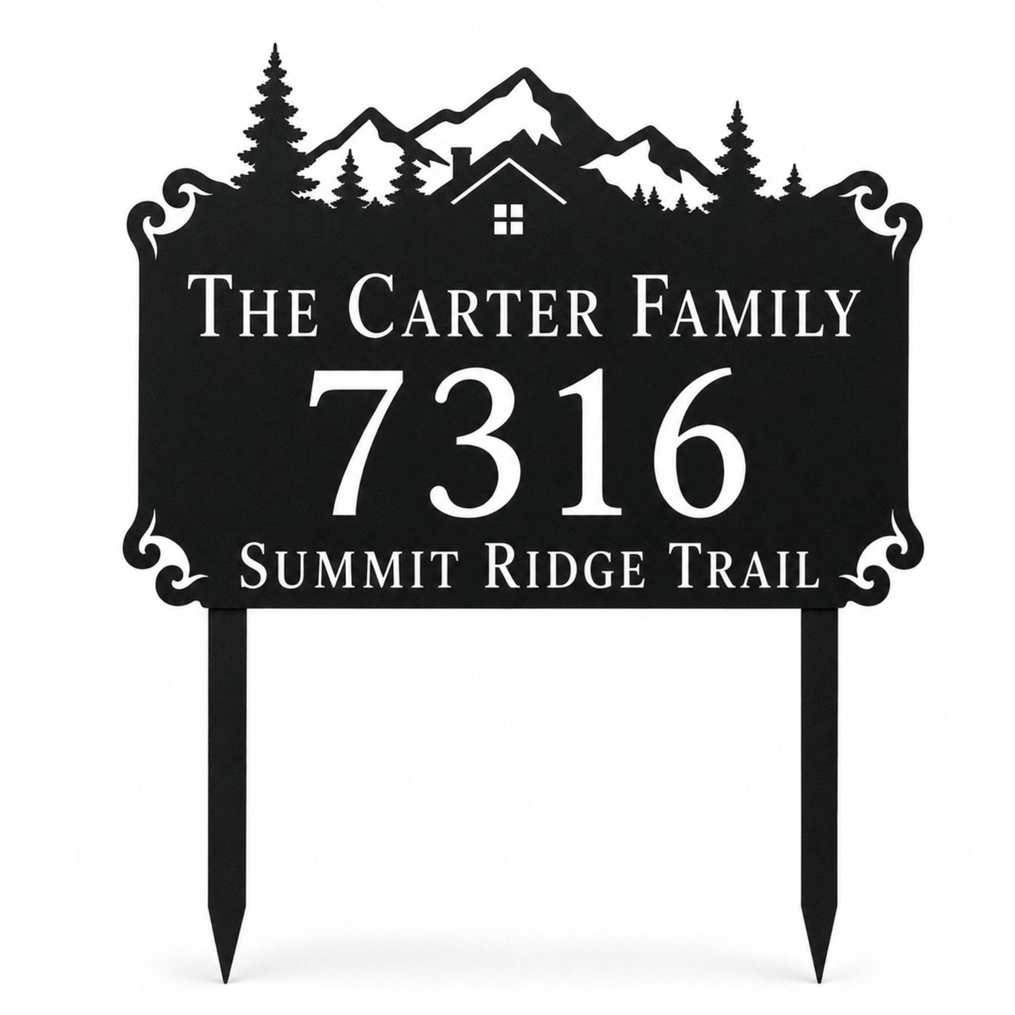Mountain Cabin Metal Address Sign