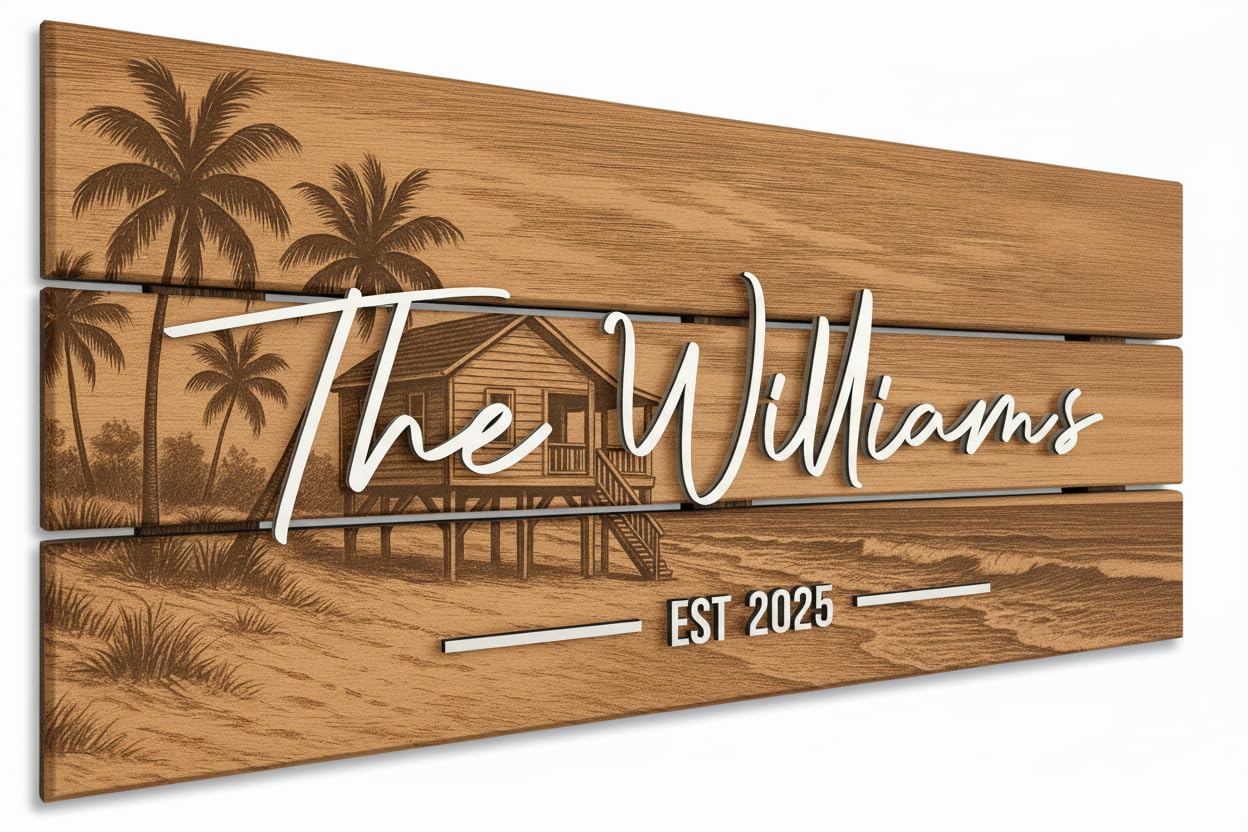 Decorative Wood Family Sign - Coastal Farmhouse Decor | Aydan's Unique Finds
