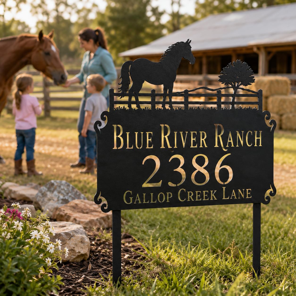 Horse Ranch Metal Address Sign