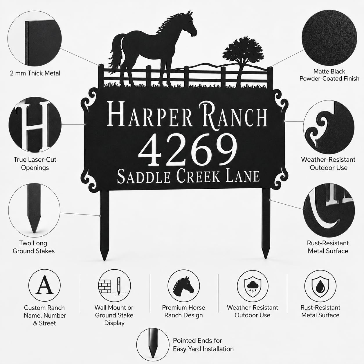 Horse Ranch Metal Address Sign