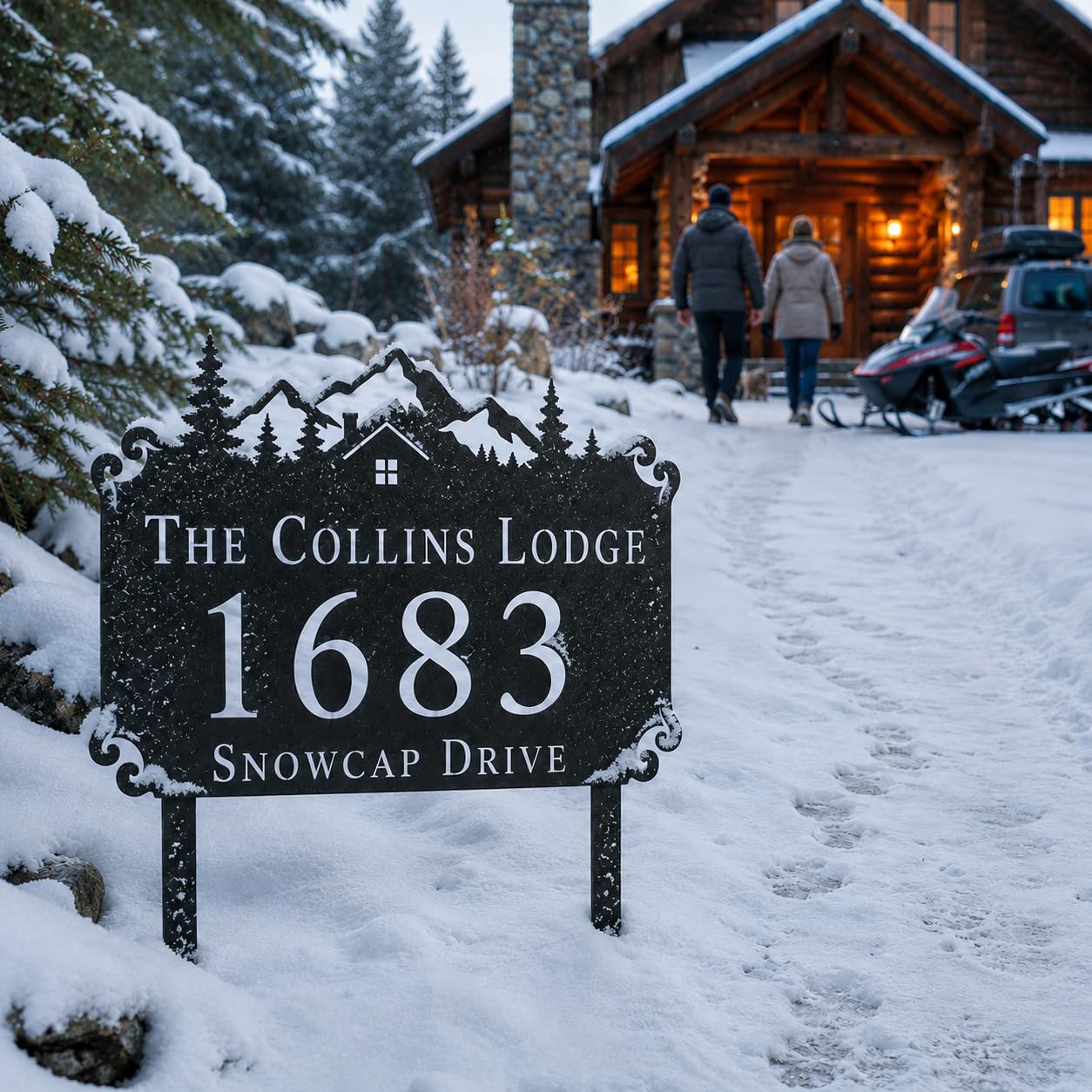 Mountain Cabin Metal Address Sign