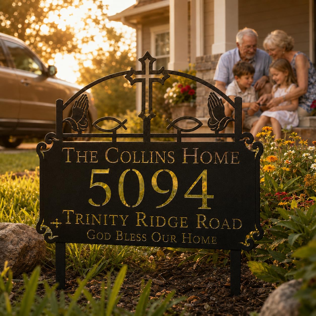 Blessed Home Metal Address Sign