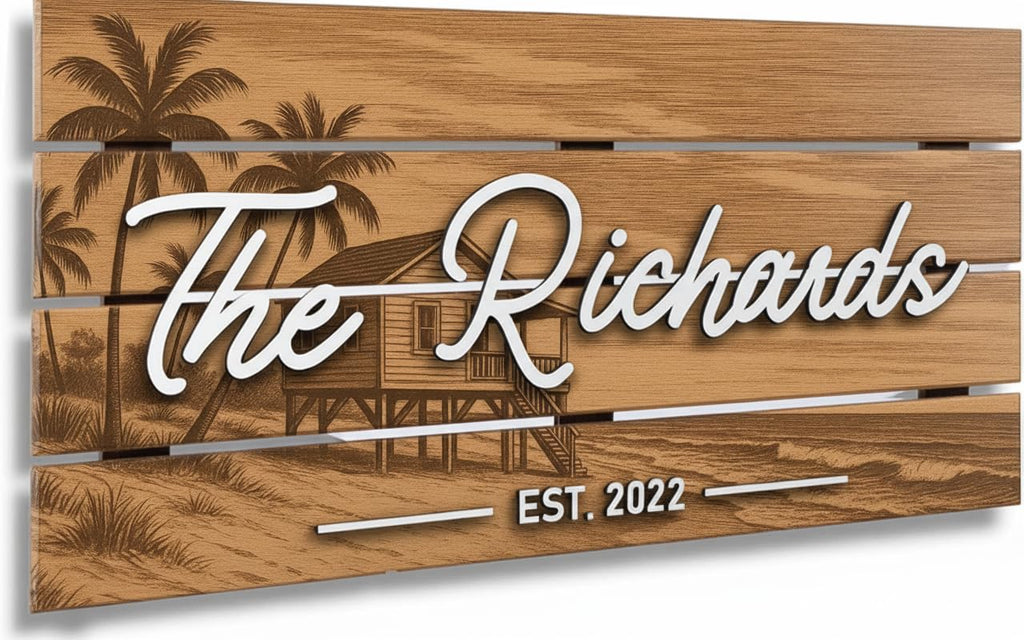 Decorative Wood Family Sign - Coastal Farmhouse Decor | Aydan's Unique Finds