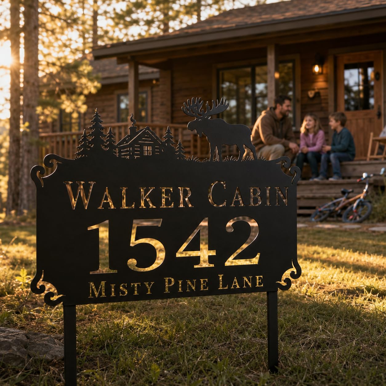 Moose Cabin Metal Address Sign
