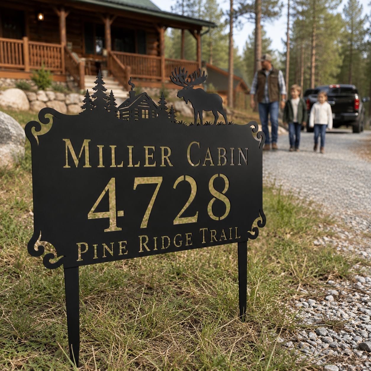 Moose Cabin Metal Address Sign