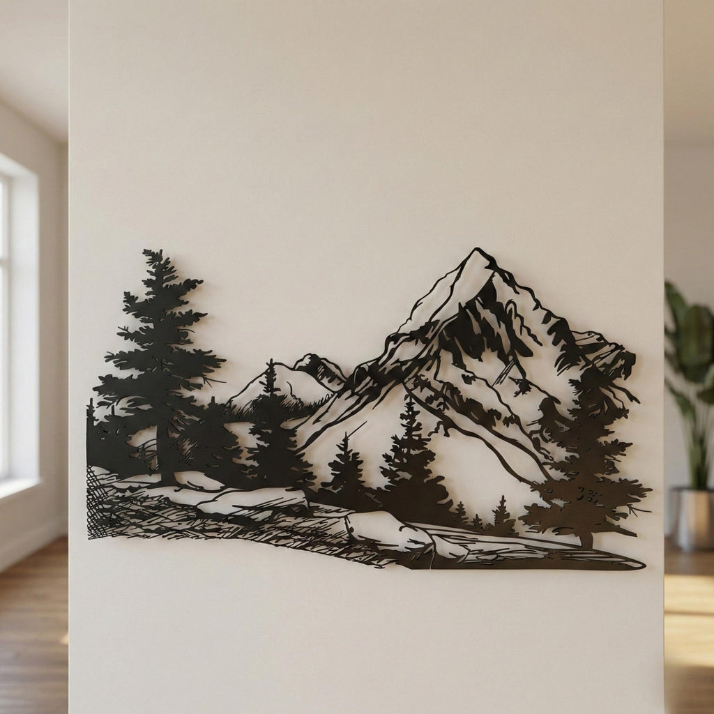 Nature Landscape Metal Wall Art - Mountain & Tree Decor