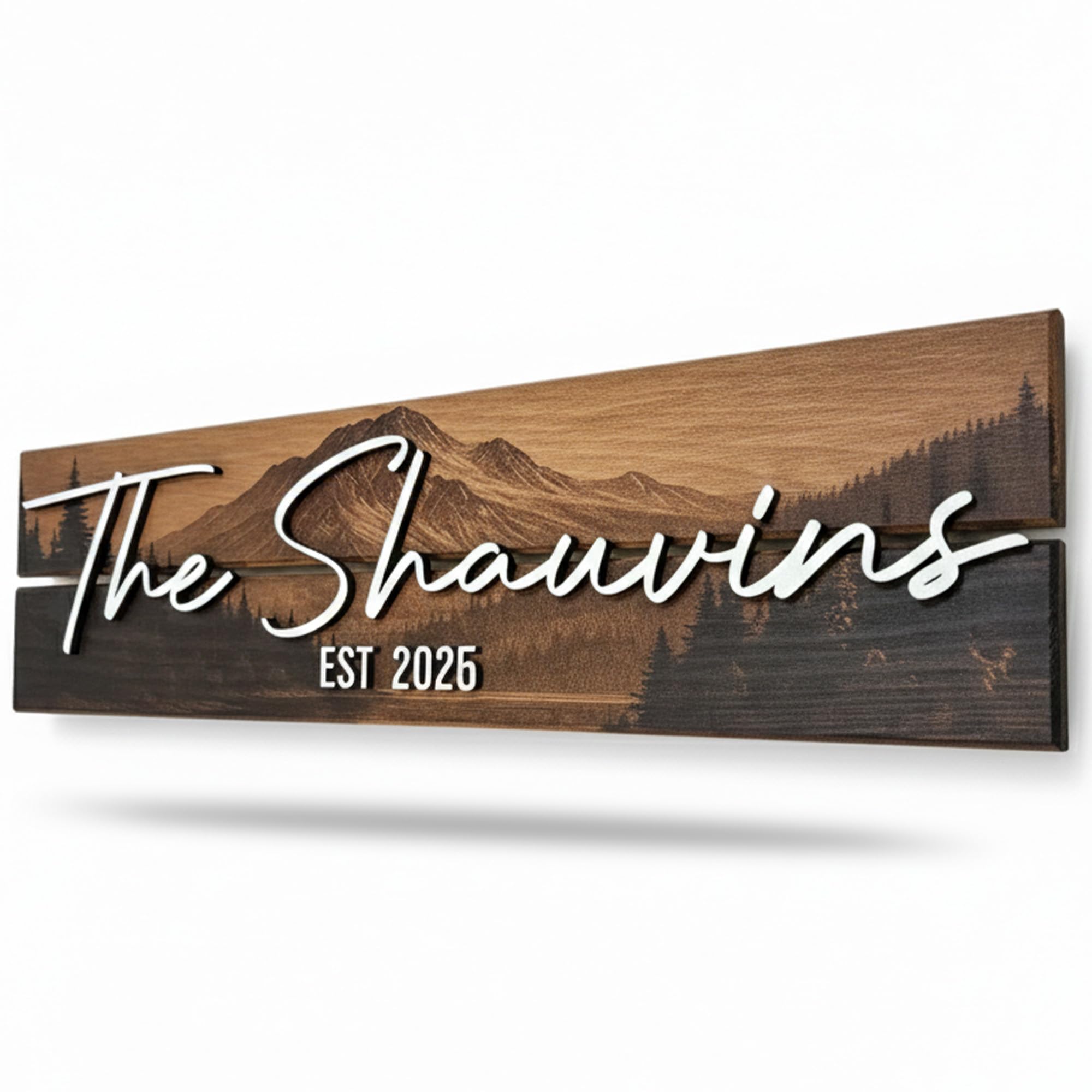 Custom Mountain Family Name Sign - Rustic Wood Wall Decor | Aydan's Unique Finds