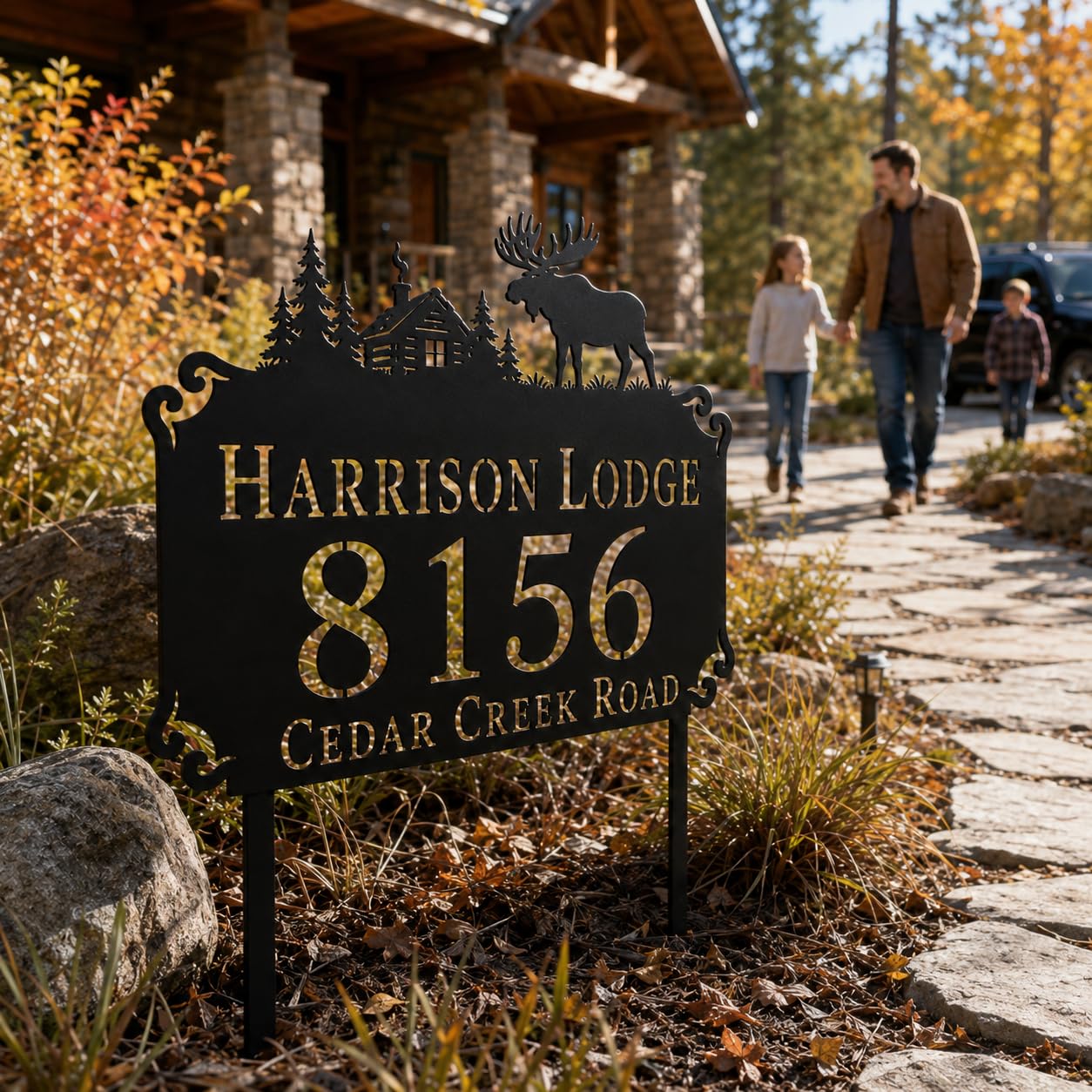 Moose Cabin Metal Address Sign