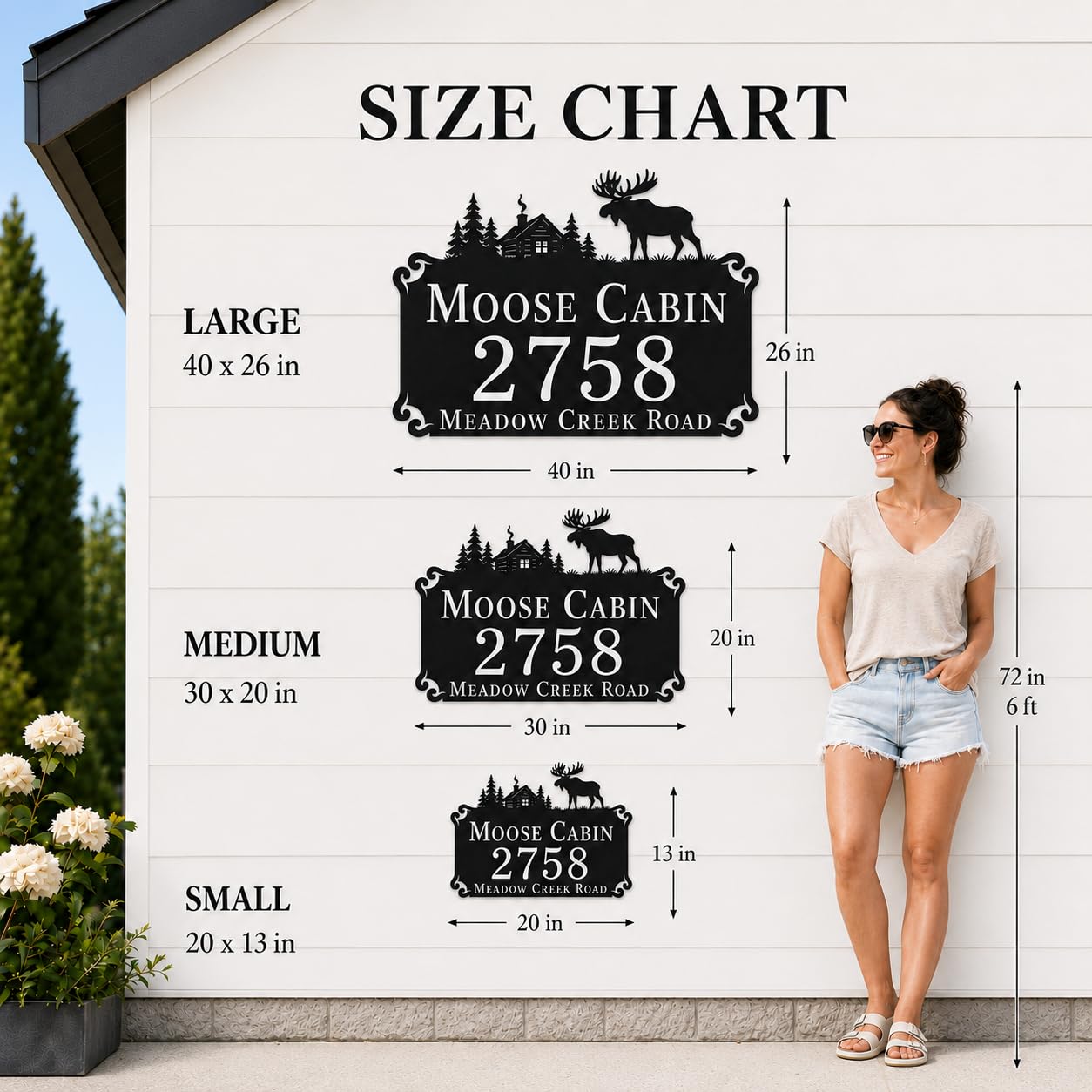 Moose Cabin Metal Address Sign