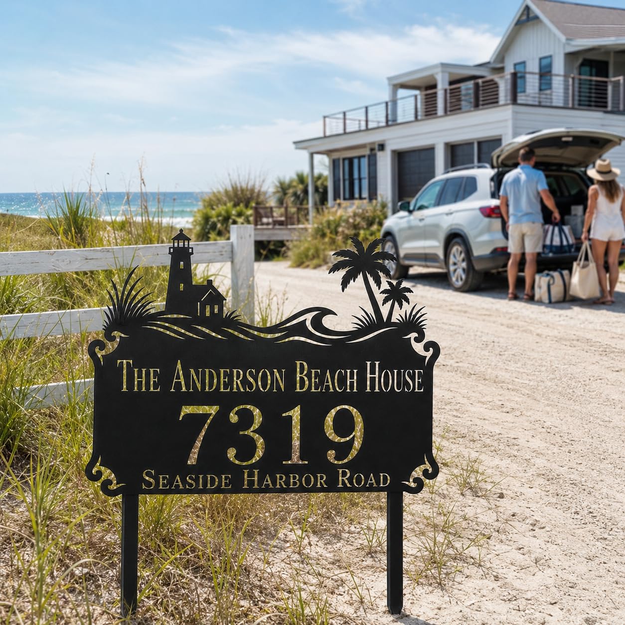 Beach House Metal Address Sign