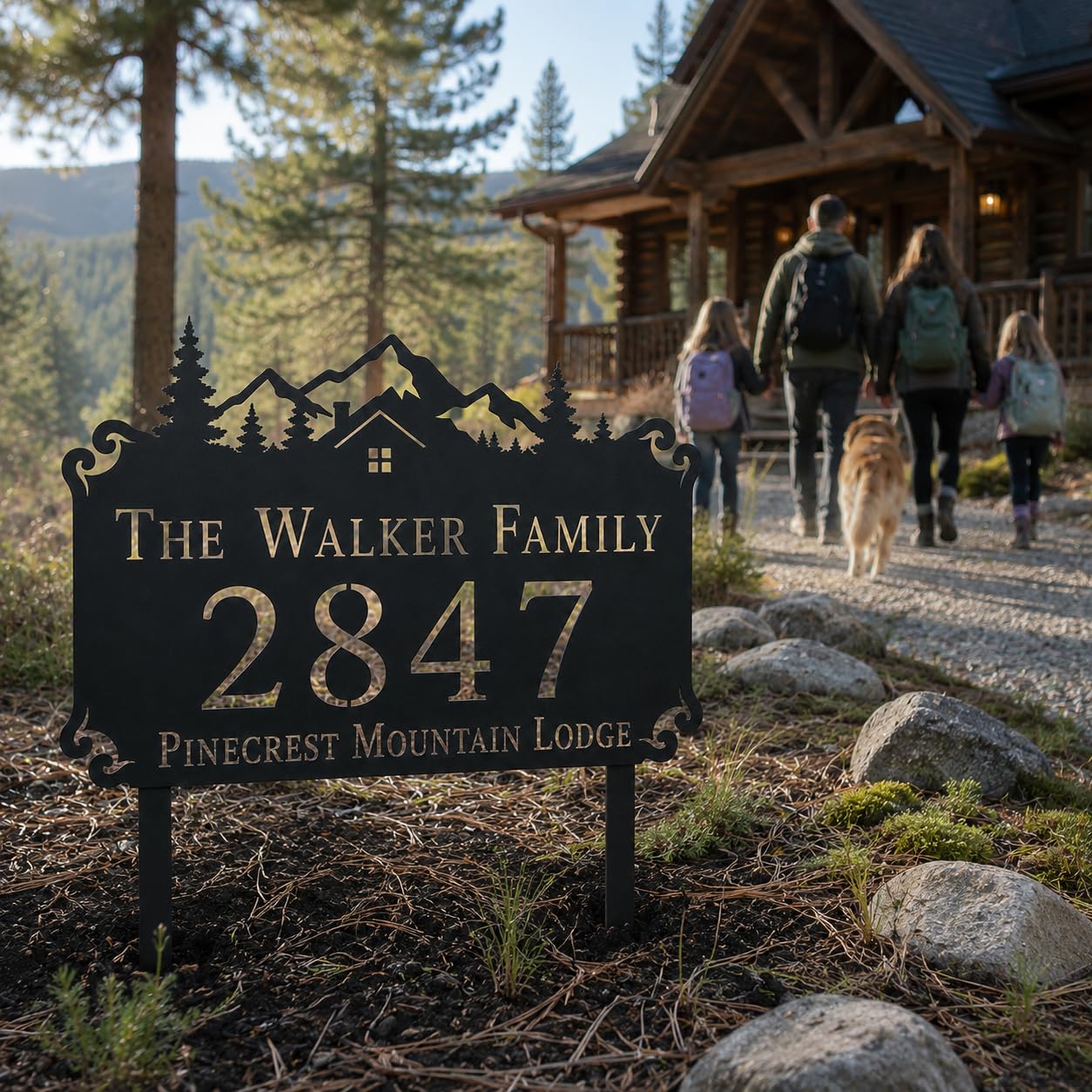 Mountain Cabin Metal Address Sign