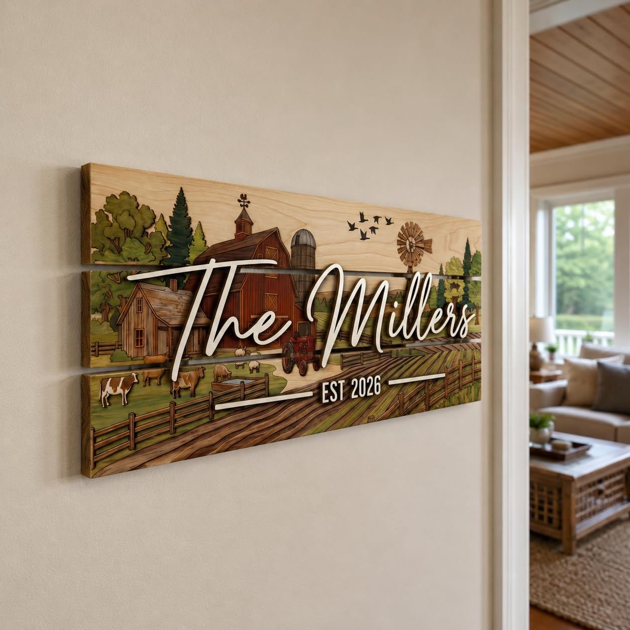 Family Name Sign - Custom Colorful Pallet Wood, Housewarming Gift - Rustic Barn