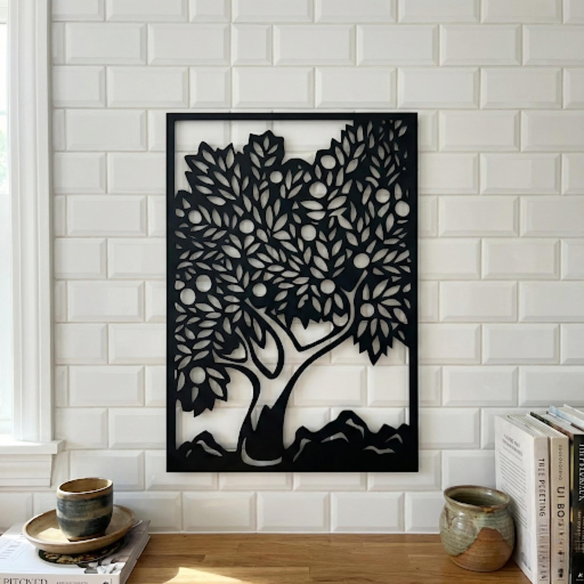 Nature Landscape Metal Wall Art - Mountain & Tree Decor