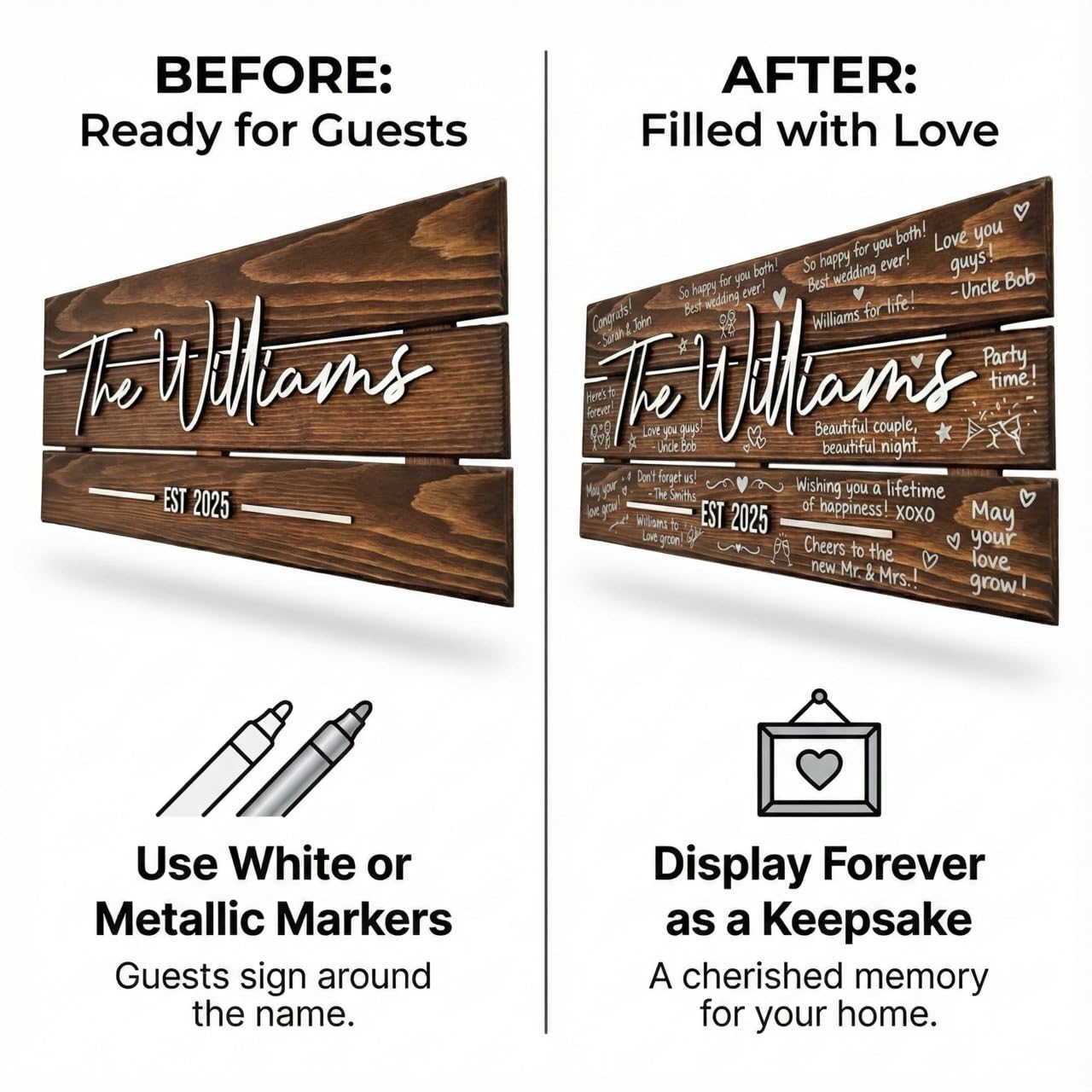Personalized Wedding Guestbook Sign - Wooden Keepsake | Aydan's Unique Finds