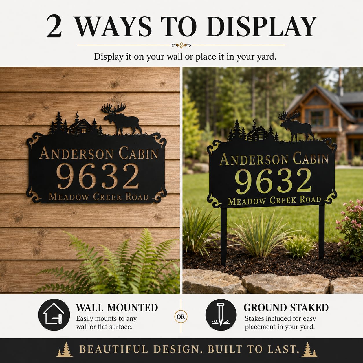 Moose Cabin Metal Address Sign