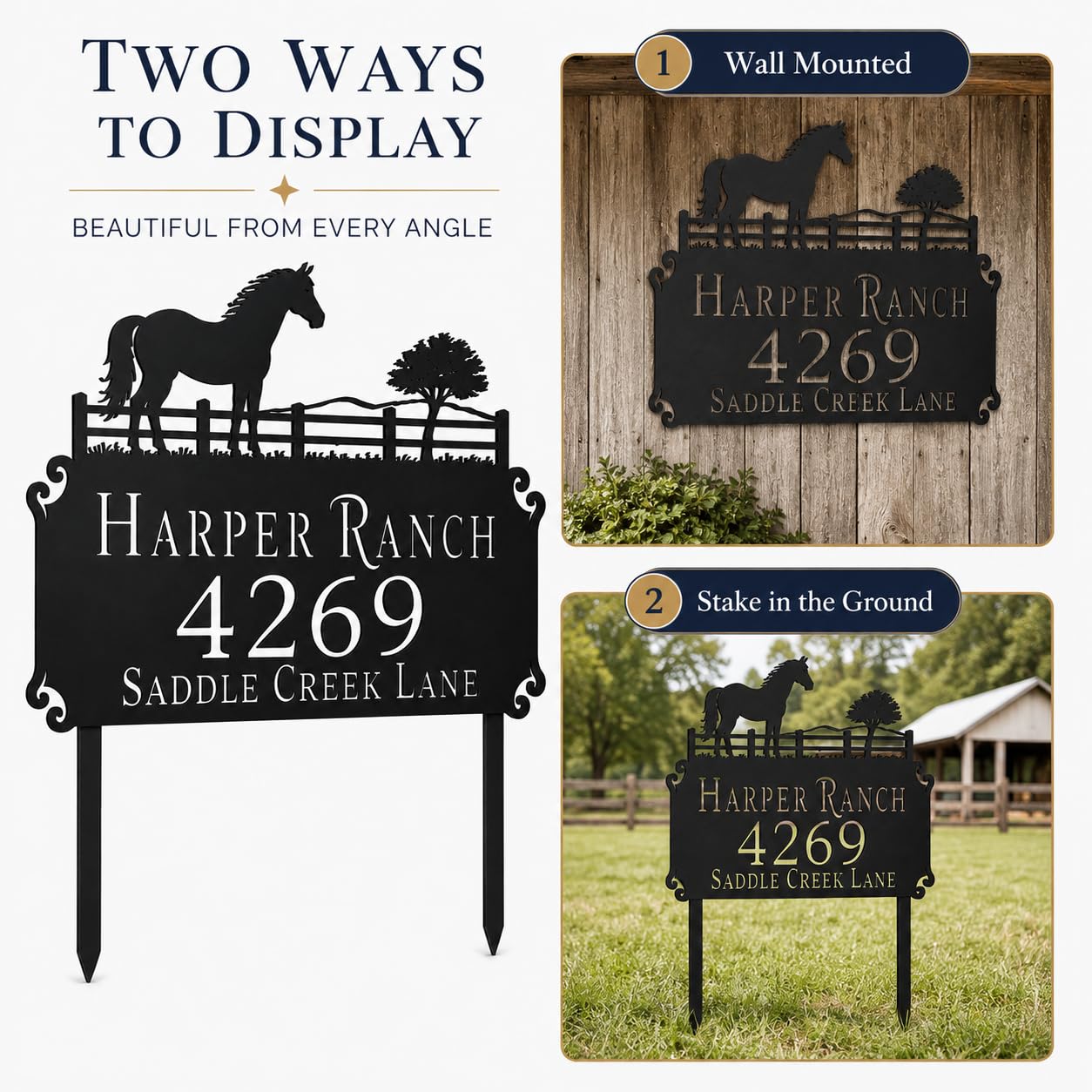 Horse Ranch Metal Address Sign