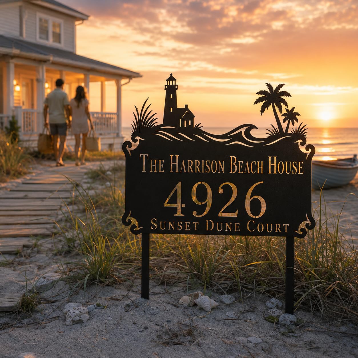 Beach House Metal Address Sign