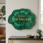Custom Family Name Sign with Faux Emerald on Acrylic Glass
