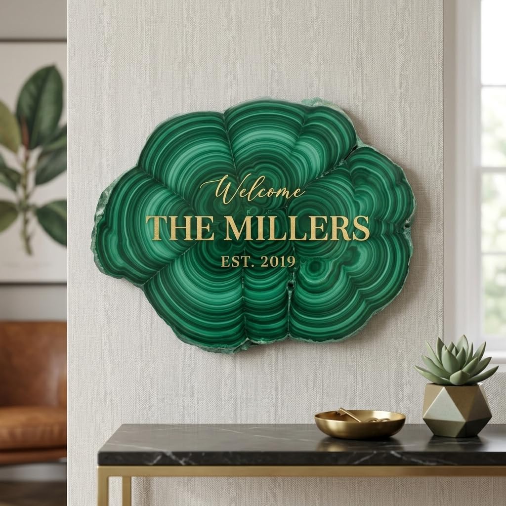 Custom Family Name Sign with Faux Emerald on Acrylic Glass