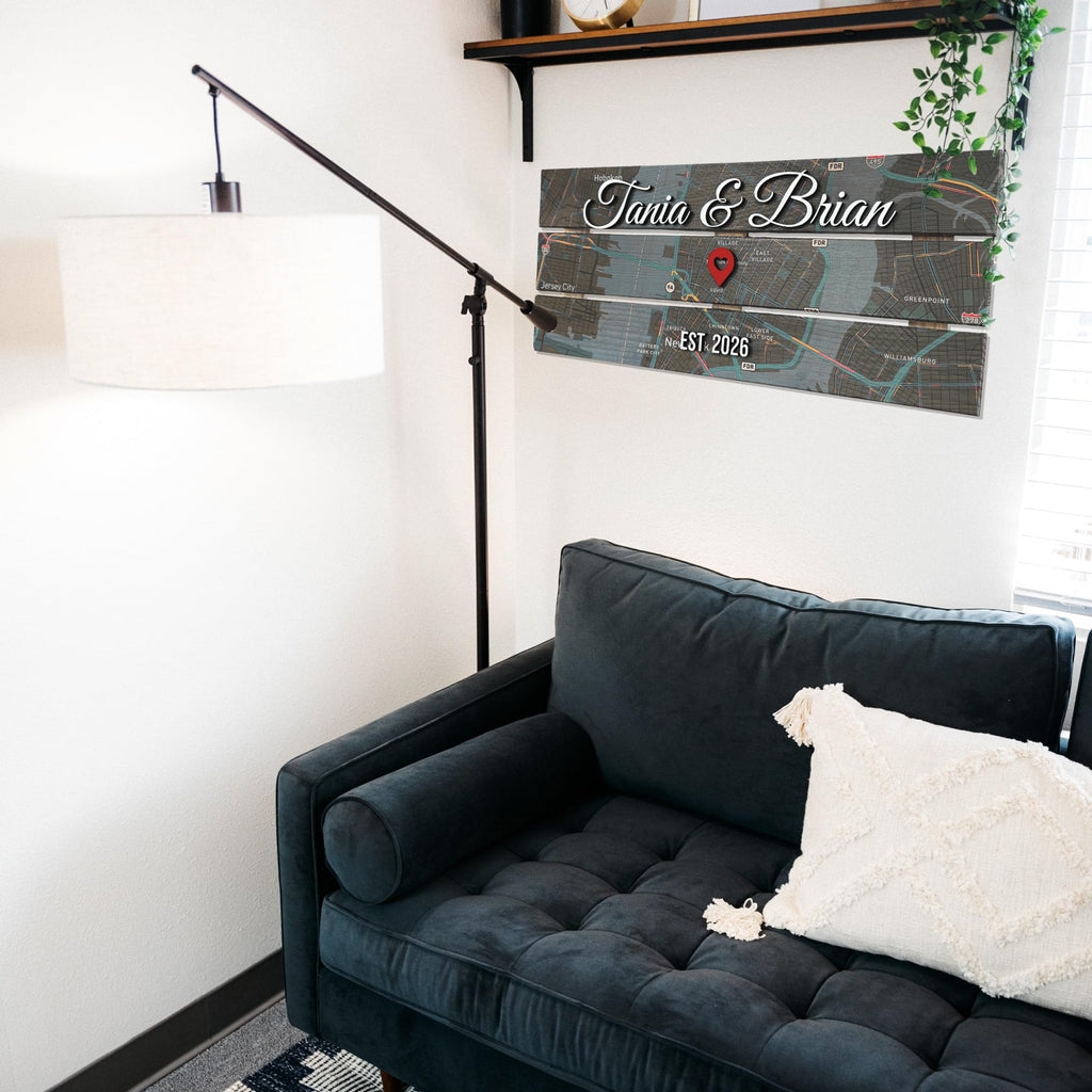 Personalized Map Pallet Sign - Couples Wood Wall Art | Aydan's Unique Finds