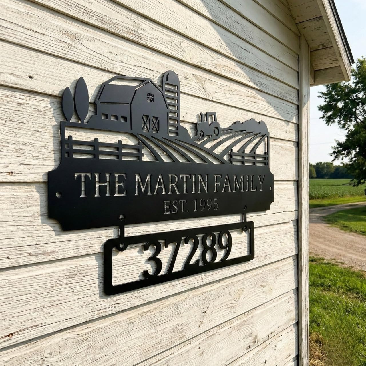 Metal Farm Name Sign - Custom Tractor & Barn, Housewarming Gift