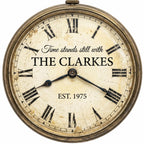 Vintage Clock Look Wood Family Name Sign - Personalized Antique Wall Decor