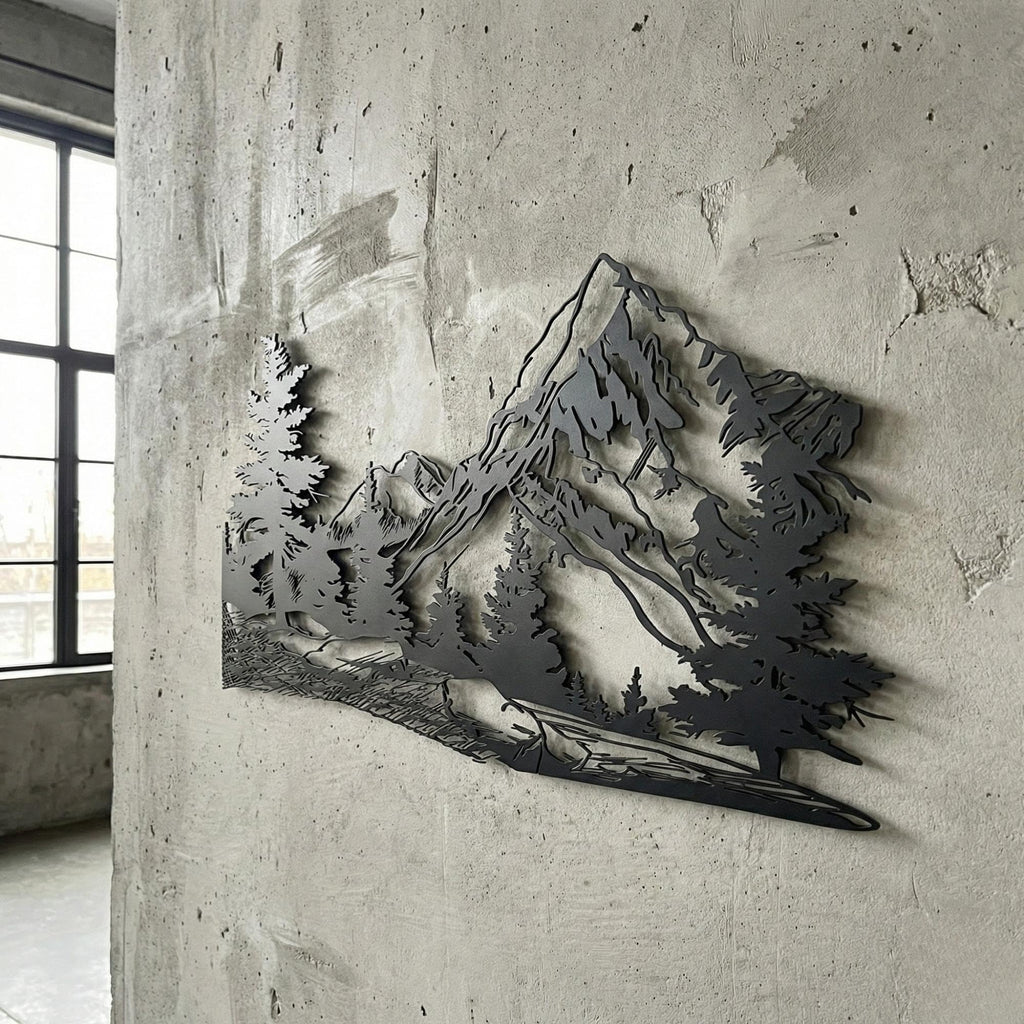 Nature Landscape Metal Wall Art - Mountain & Tree Decor