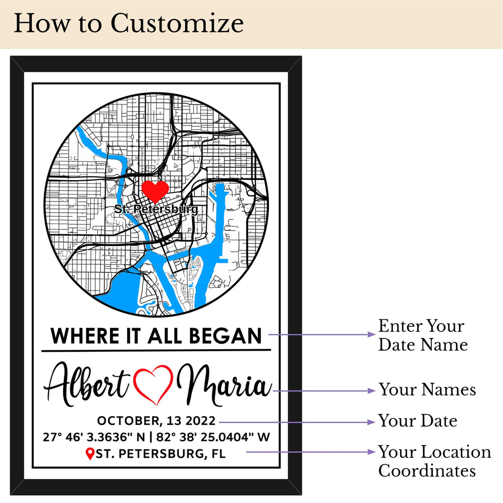 Custom City Map Glass Art - Where It All Began Print | Aydan's Unique Finds