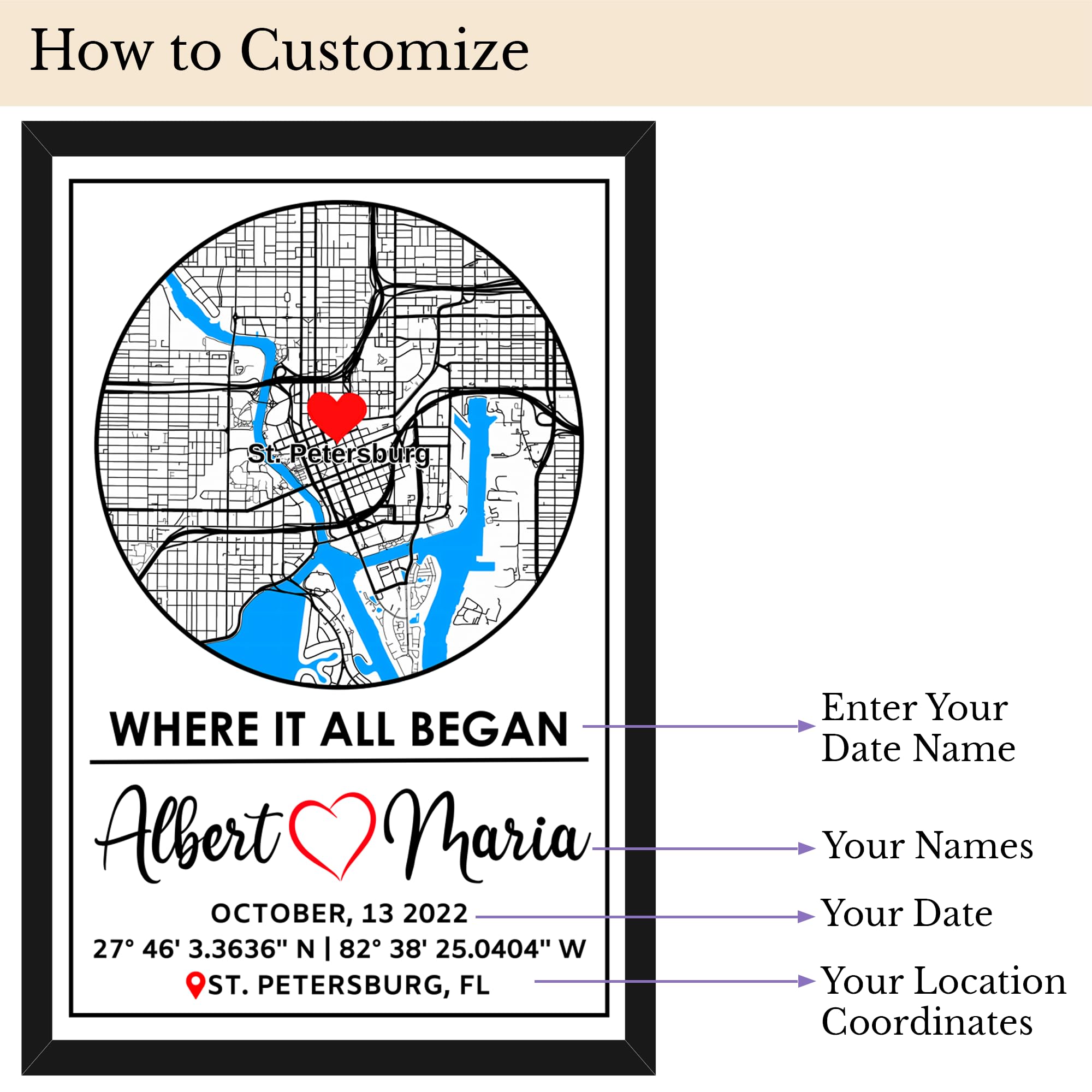 Custom City Map Glass Art - Where It All Began Print | Aydan's Unique Finds