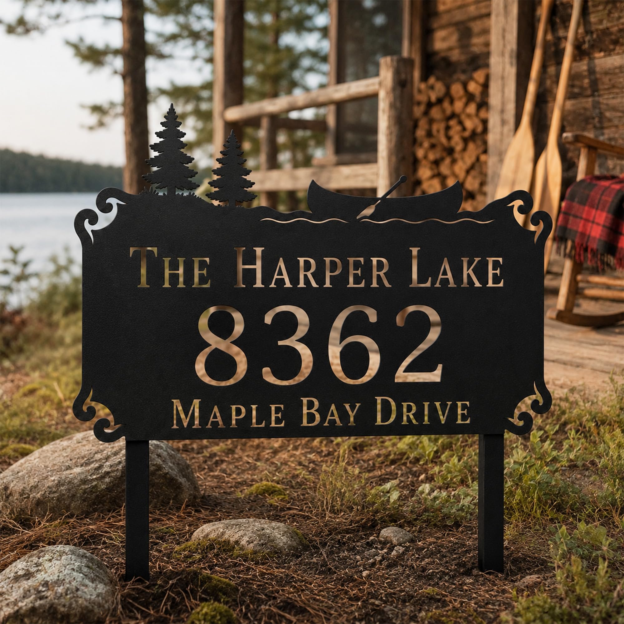 Lake House Metal Address Sign