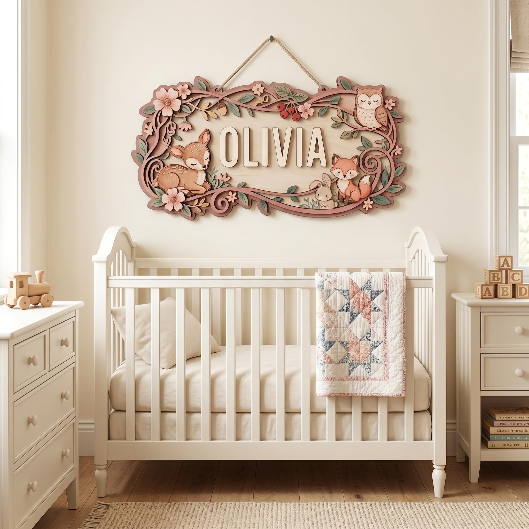Custom Safari Nursery Sign - Jungle Animals Wood Decor