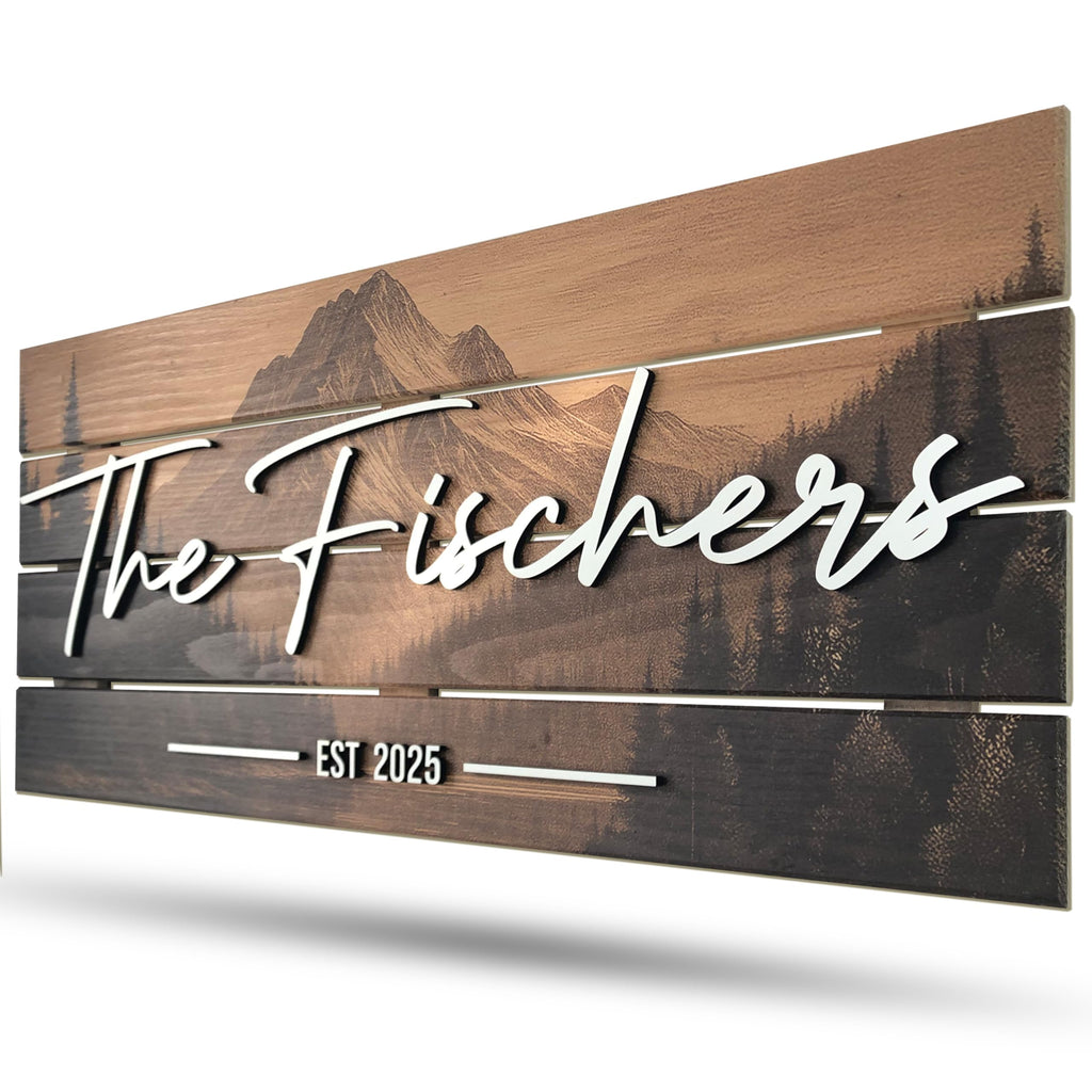 Custom Mountain Family Name Sign - Rustic Wood Wall Decor | Aydan's Unique Finds